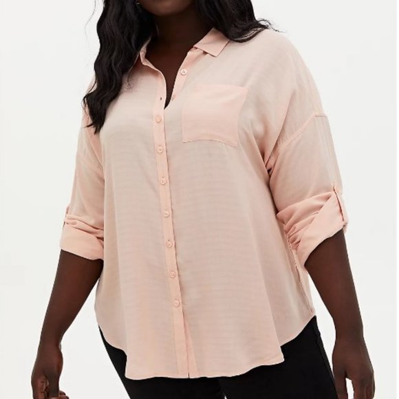 Linen Drop Shoulder Button-Front Shirt - Torrid 0 - Picture 2 of 8